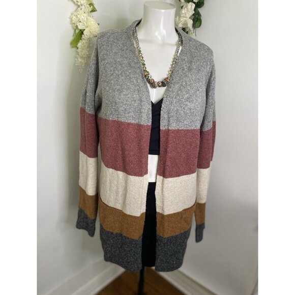 Pinque Womens Cardigan Sweater Long Sleeve Open Front Striped Pockets Size Small - Picture 11 of 16
